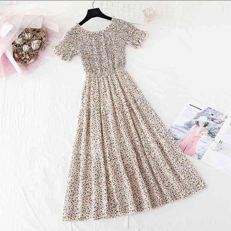 Floral Summer Dress Woman Slash Neck Off Shoulder Party Slim A-line Robe Vestidos High Waist Elegant Ruffles Midi Dress 210521