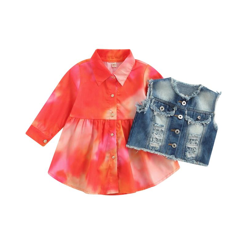 Clothing Sets 2022 0-6Y Spring Fall Girls Trendy Outfits Orange Tie-Dye Long Sleeves Shirt Dress+Denim Ripped Vest Children Kids Set, As pic
Clothing Sets 2022 0-6Y Spring Fall Girls Trendy Outfits Orange Tie-Dye Long Sleeves Shirt Dress+Denim Ripped Vest Children Kids Set, As pic