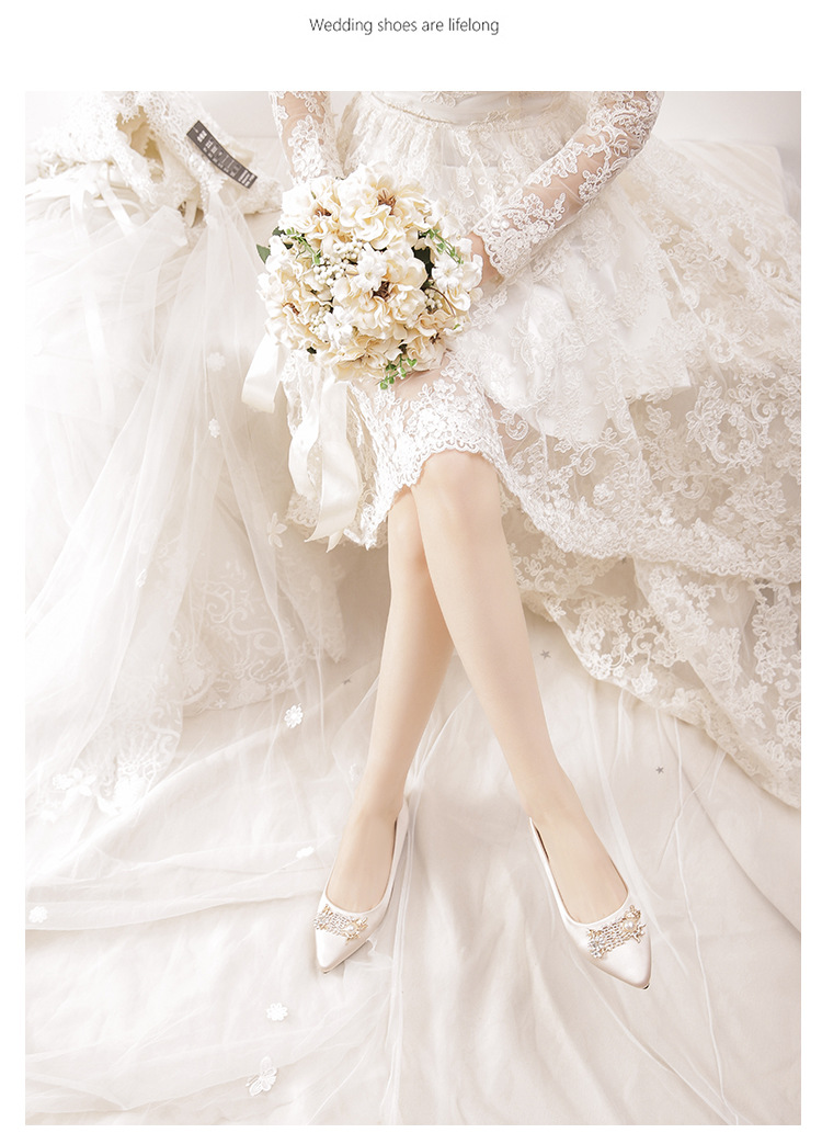 Satin Pointed Flat Women Shoes Pearls Rectangle Buckle Diamond Sexy Wedding Bridal Bradesmaid Prom for Lady Shoes