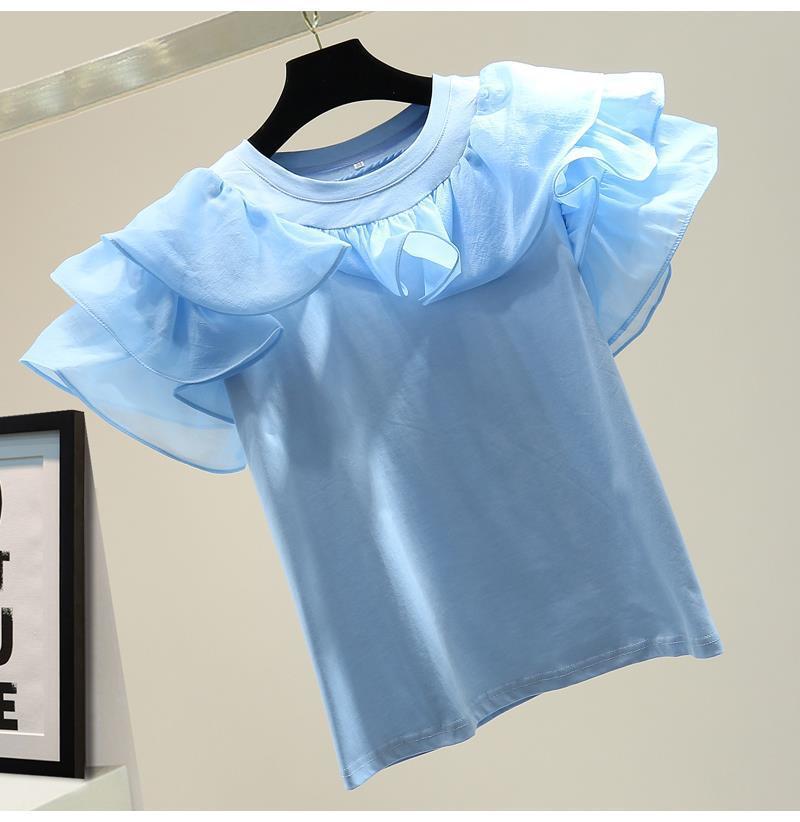 Summer Japanese Style Ruffle Patch T-shirt Fashion Tops Women Casual All-match Short-sleeved T-shirts Chic Tee Femme 210519