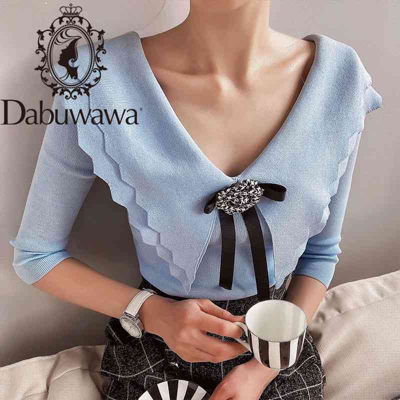 Dabuwawa Sweet Bow Double Layer Ruffle V-Neck Sweater Women Slim Fitted Spring Autumn Casual Solid Pullover Female DO1BJS004 210520, Sky blue
Dabuwawa Sweet Bow Double Layer Ruffle V-Neck Sweater Women Slim Fitted Spring Autumn Casual Solid Pullover Female DO1BJS004 210520, Sky blue