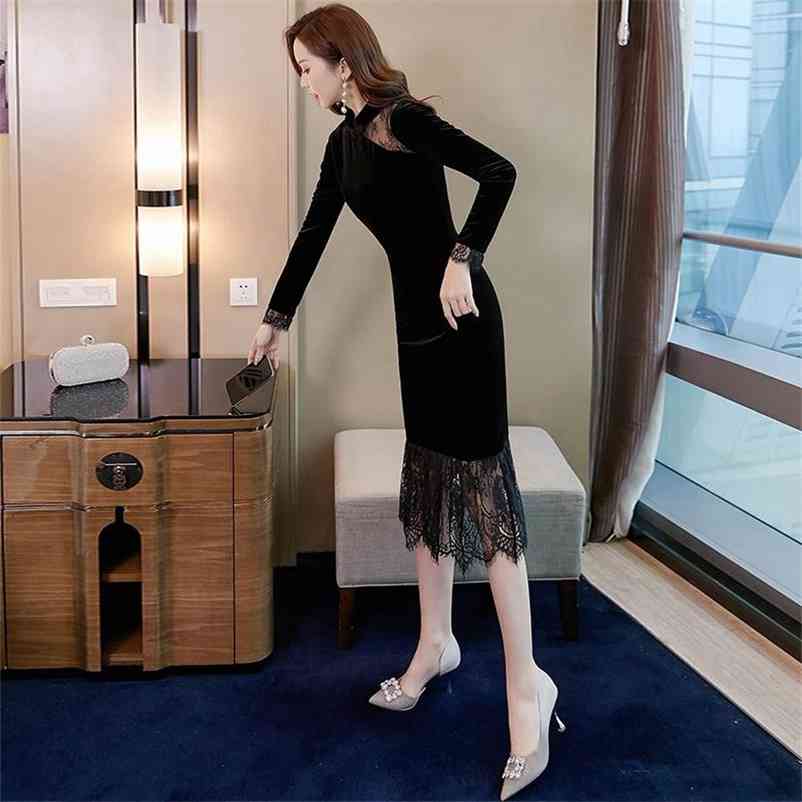 Improved version of gold velvet cheongsam dress autumn and winter wear female banquet temperament lace 210603, Black
Improved version of gold velvet cheongsam dress autumn and winter wear female banquet temperament lace 210603, Black