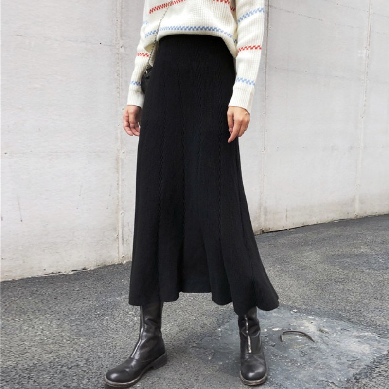 Nomikuma Autumn Winter New Knitted Women Skirts Korean Solid High Waist A-line Skirts Fashion Causal Faldas Verano 6C598 210427