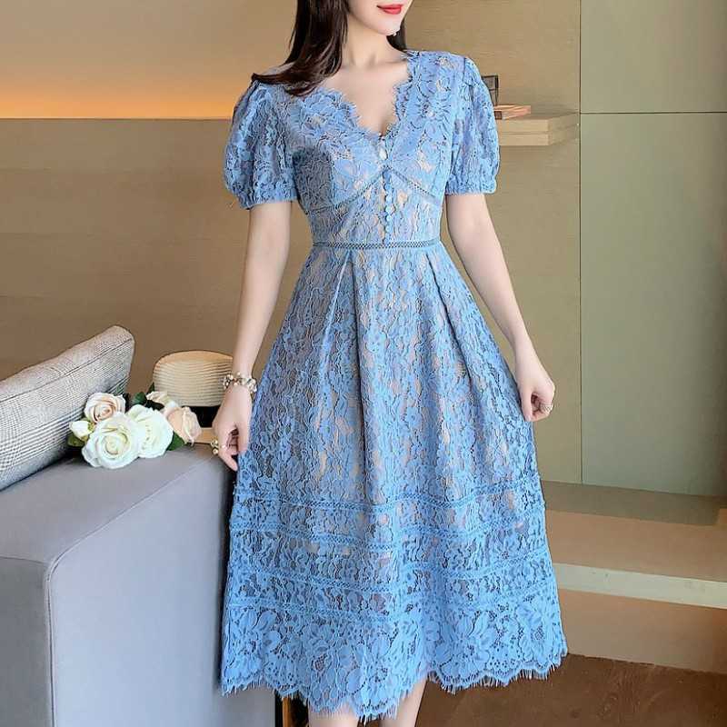 Arrived Summer Lace Dress For Woman Hollow Out V-Neck Vestidos Elegant Vintage Single-breasted Long Female 210526, Blue
Arrived Summer Lace Dress For Woman Hollow Out V-Neck Vestidos Elegant Vintage Single-breasted Long Female 210526, Blue