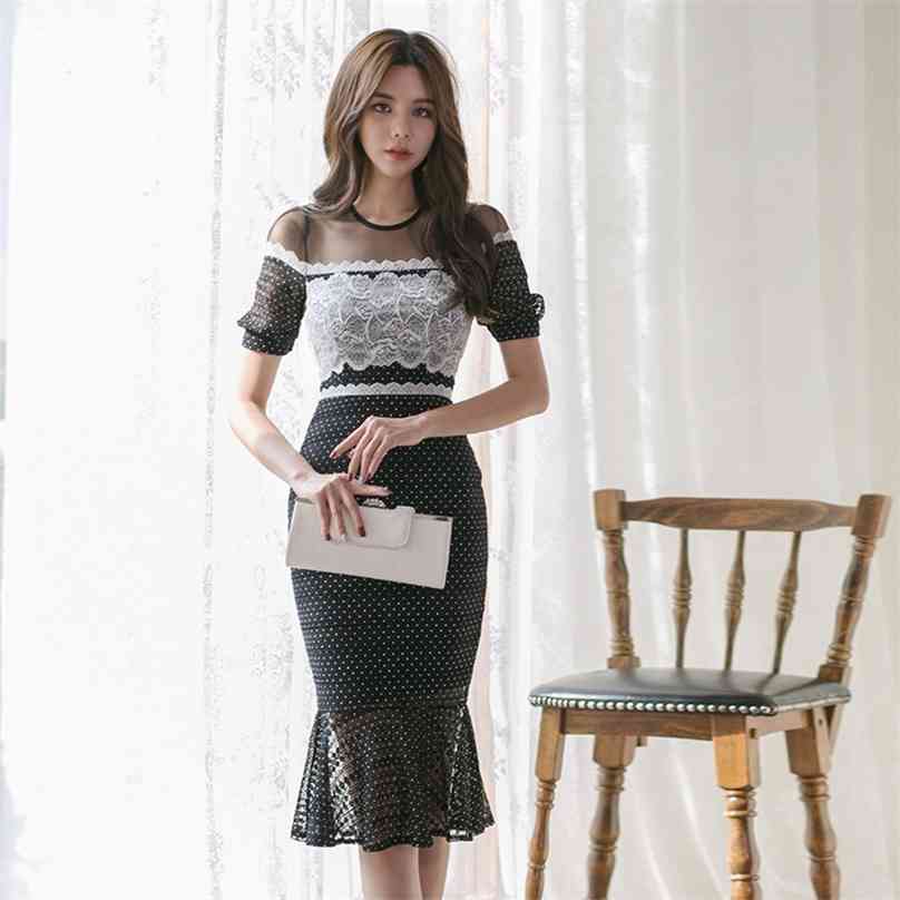 Lace Office Dress for women Summer Korea Short Sleeve Crew neck Sexy ladies Dot formal club midi Dresses 210602, Black
Lace Office Dress for women Summer Korea Short Sleeve Crew neck Sexy ladies Dot formal club midi Dresses 210602, Black