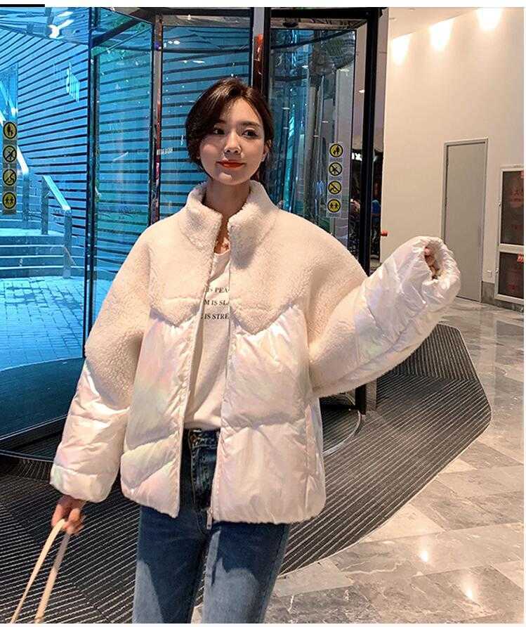 Fashion Winter lambswool Patchwork jacket women Fur splice Cotton padded coat Thcik Warm short cotton coats female Overcoat 211013