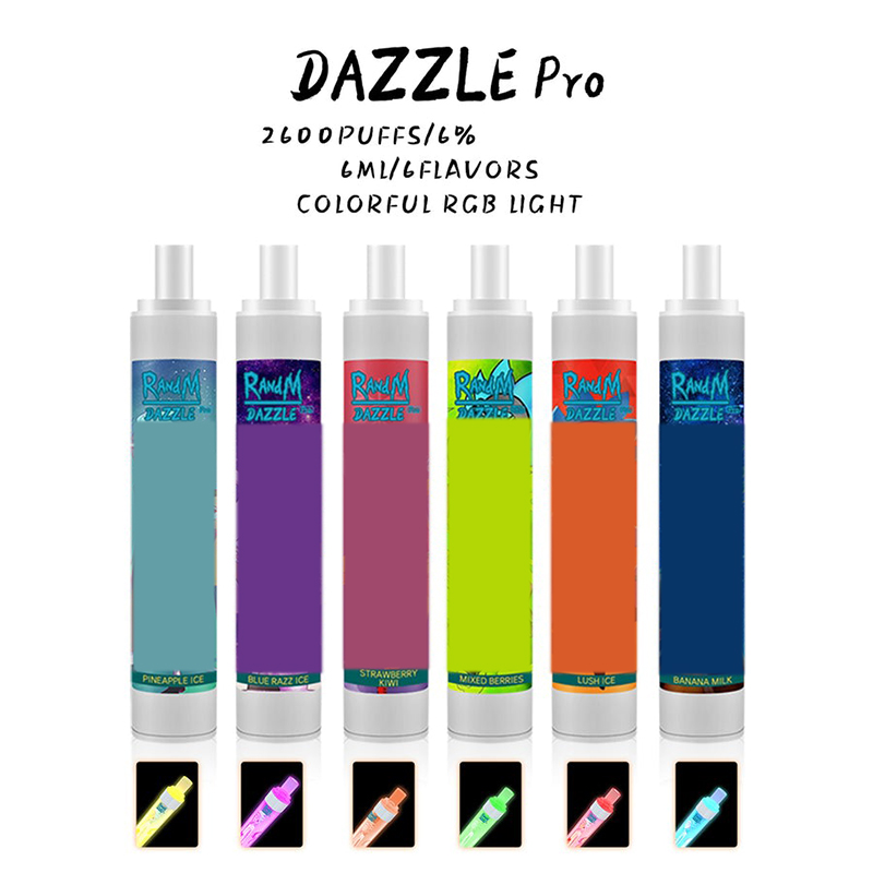 RandM Dazzle Pro 2600 Puff RGB Light Disposable Vape E cigarettes 1000mah Battery Pre-filled 6ml vaporizer R and M Authentic
RandM Dazzle Pro 2600 Puff RGB Light Disposable Vape E cigarettes 1000mah Battery Pre-filled 6ml vaporizer R and M Authentic