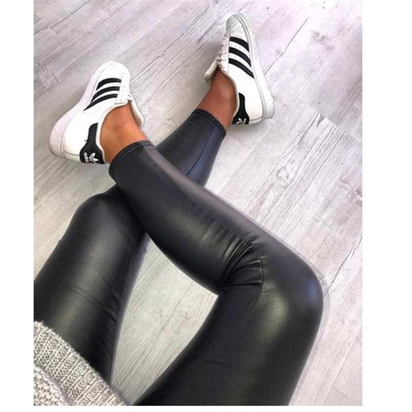 Women Leggings Ladies PU Leather High Waist Skinny Pencil Trousers Black Stretch Solid/Leopard/ Snakeskin Print Clothing 210522