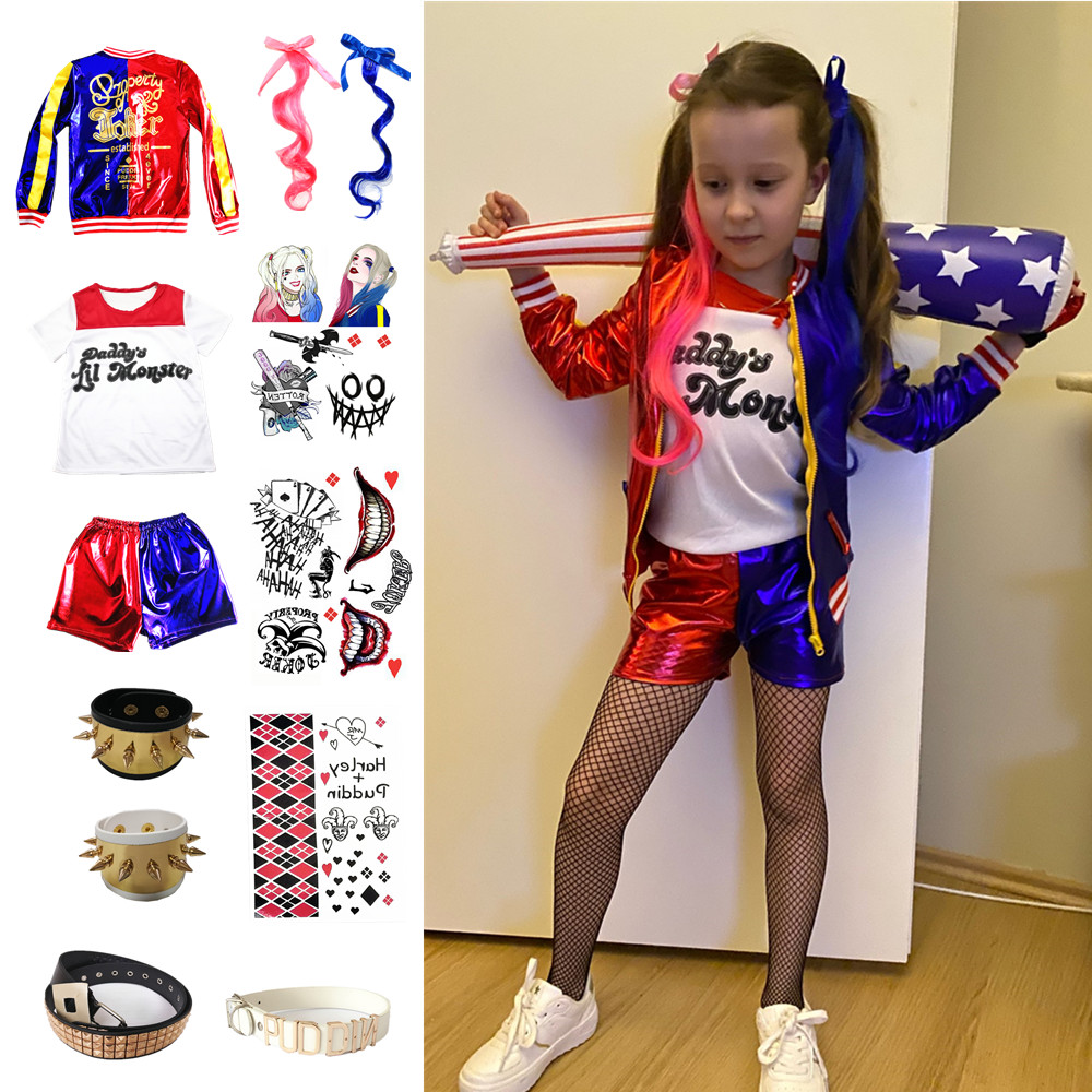 Theme Costume Harley Kids Girls Cosplay Costumes Quinn Monster Jacket Pants T-Shirt Sets Halloween Christmas Party Clothes, Red inflatable bat
Theme Costume Harley Kids Girls Cosplay Costumes Quinn Monster Jacket Pants T-Shirt Sets Halloween Christmas Party Clothes, Red inflatable bat