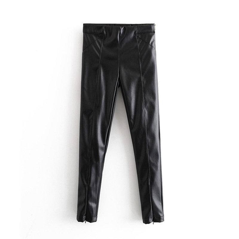 Winter thick skinny PU Leather Pants women elastic high waist pants zipper Sexy joggers ladies pencil Trousers 210521