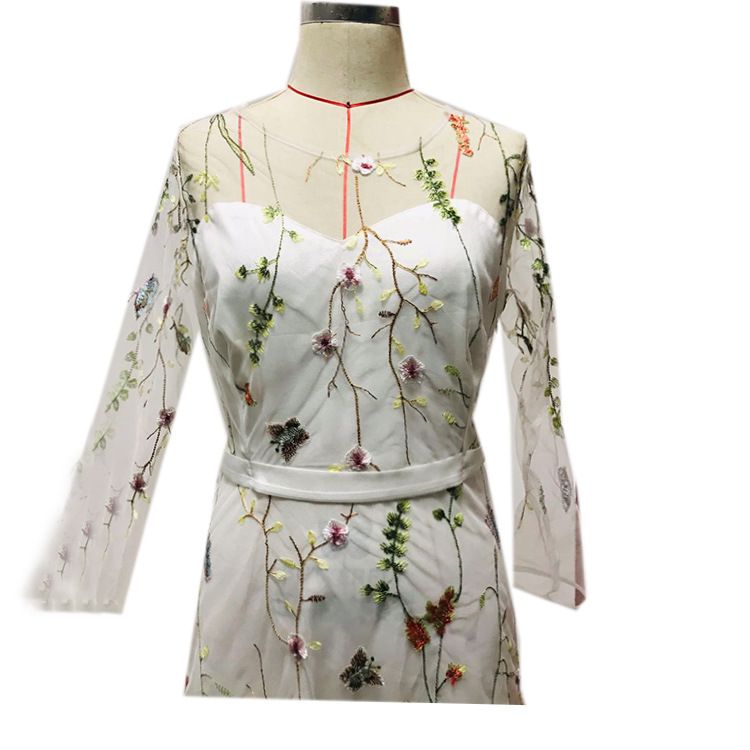 Women Dress Embroidered Large Hem Maxi es Temperament Party es Lace Spliced High Waist Vintage 210513