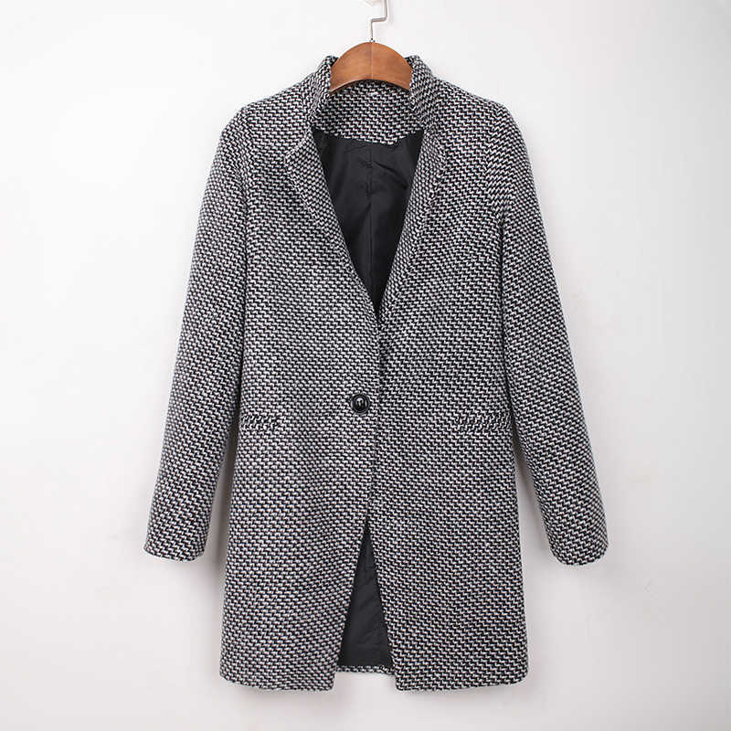 Spring Autumn Women's Houndstooth Trench Coat Elegant Outerwear for Women Turndown Collar Gray Femme Winter 210820