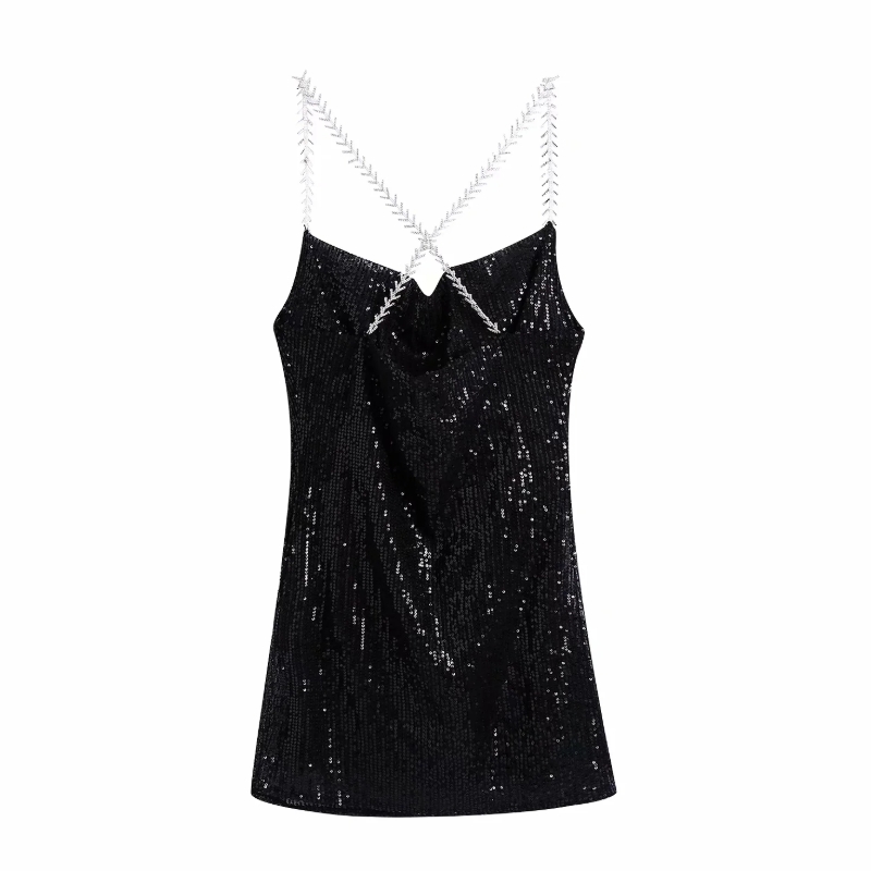 Women Sequin Embroidery Suspender Mini Dress Female Sleeveless Clothes Casual Lady Loose Vestido D6969 210430Z