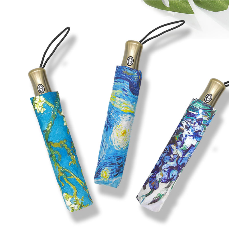Folding Umbrella Female Windproof Paraguas Van Gogh Oil Painting Rain Women Quality Umbrellas