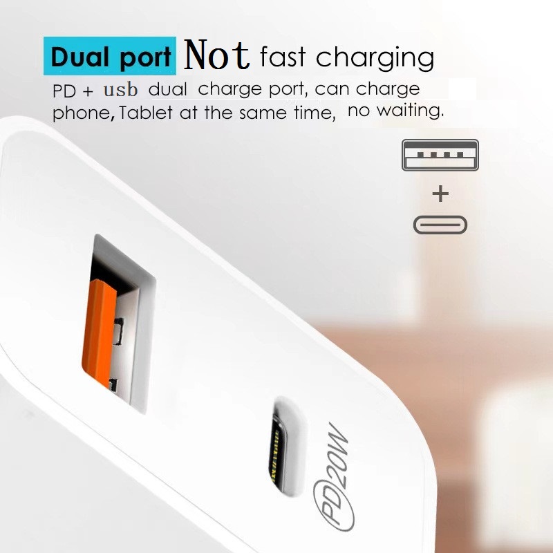 Smart Portable 12W 2.4A Dual Ports PD Wall Charger Eu US AC Home Travel USB C Type c Power Adapters For IPhone 13 14 15 Samsung Huawei Tablet PC Andro