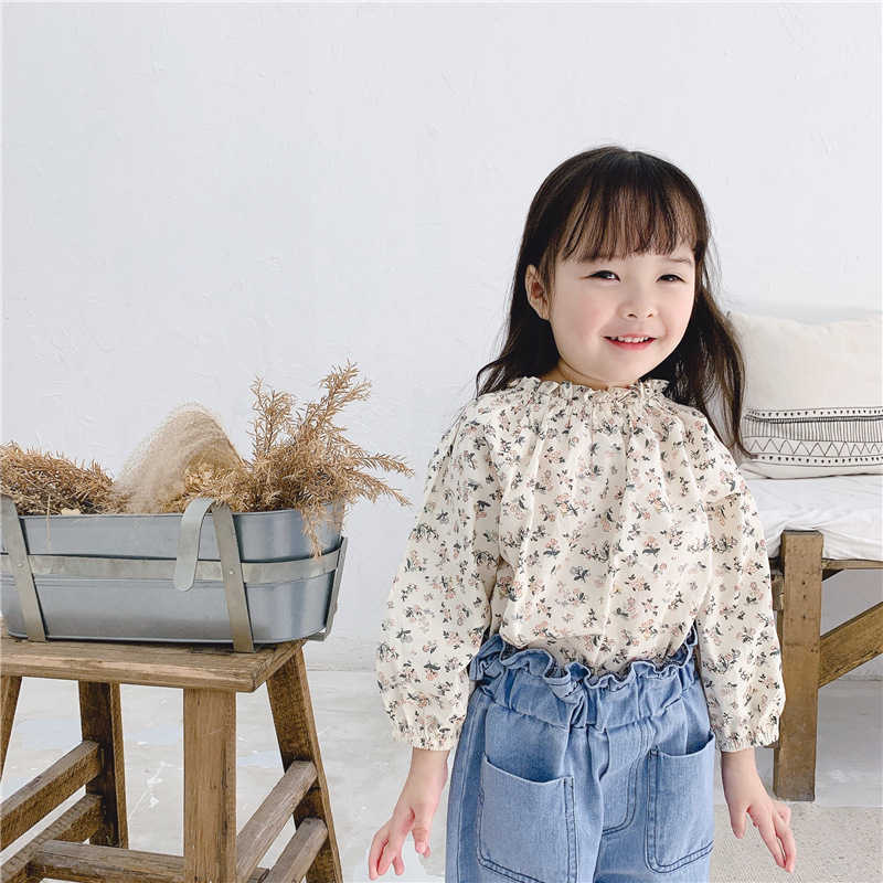 Children's Spring Girl's Long Sleeve Shirt With Floral Ear Baby girl Clothes Girl cotton Blouse 210702