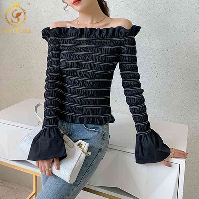 Ruffled Sexy Off Shoulder Flare Long-Sleeved Shirt Women Spring Slim Bottoming Tops 210520, Picture color
Ruffled Sexy Off Shoulder Flare Long-Sleeved Shirt Women Spring Slim Bottoming Tops 210520, Picture color