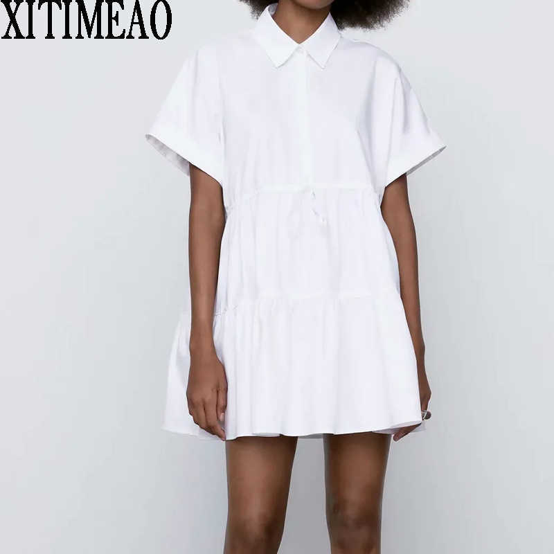 ZA Women Sweet Fashion Ruffled White Mini Dress Vintage Lapel Collar Short Sleeve Femal Solid Color Drawstring Dresses Chic 210602, Blue
ZA Women Sweet Fashion Ruffled White Mini Dress Vintage Lapel Collar Short Sleeve Femal Solid Color Drawstring Dresses Chic 210602, Blue