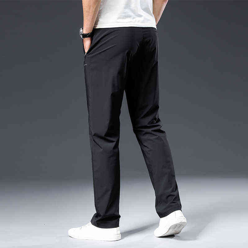 BROWON Male Trousers Summer Nylon Solid Color Straight Mid Loose Full Length Smart Casual Pants Work Pants 211112