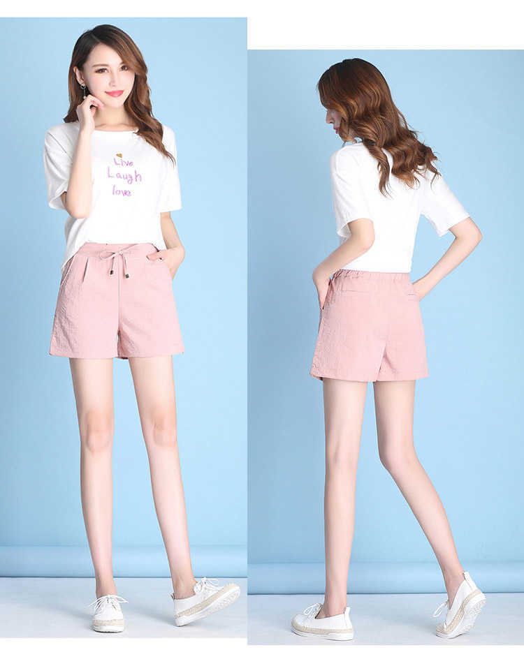 Summer shorts ladies cotton and linen elastic waist loose casual S-4XL 210714