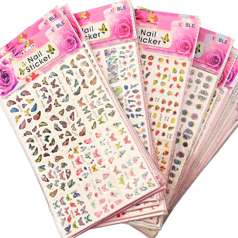 Stickers & Decals 12pcs/Sheet Water Nail Art Sticker Nails Cartoon/Flowers Mixed Design For Decorations Colorful Slide
