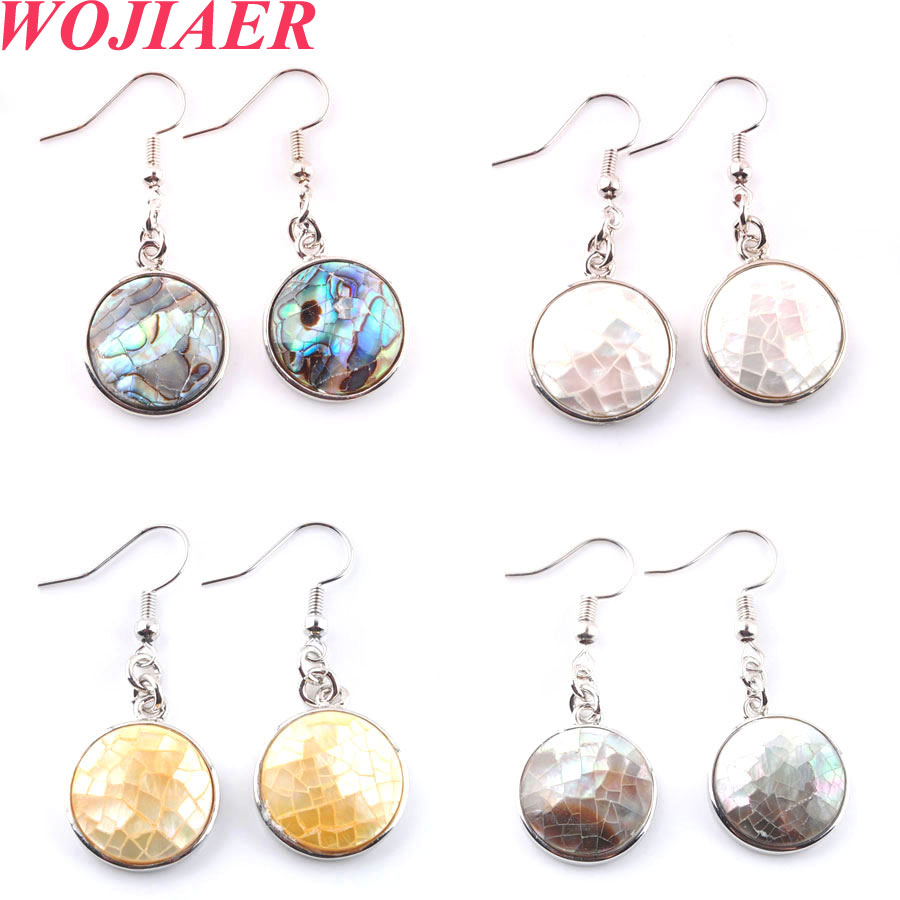 WOJIAER Natural Dangle Earrings Abalone Shell Round Shaped Beads Hook Pendants Earring Women Fashion Jewelry BR329