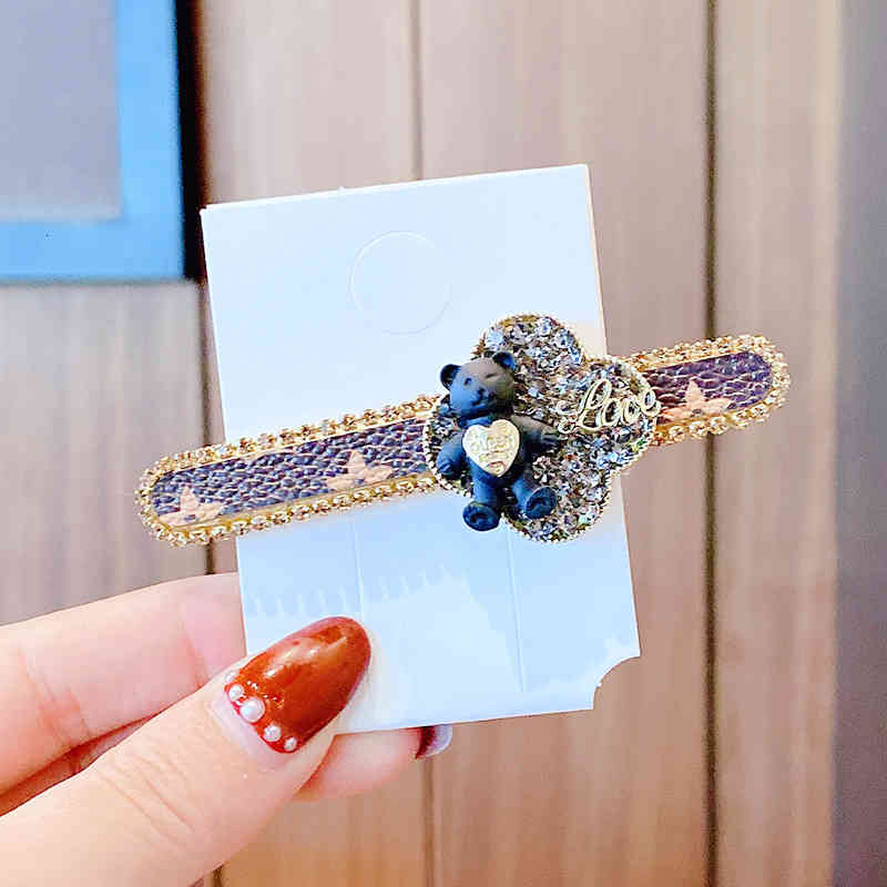 Hair Jewelry Accessories 2021 Autumn Winter Love Rhinestone Duck Beak Clip Bear Pin Wind Broken Bangs Korean