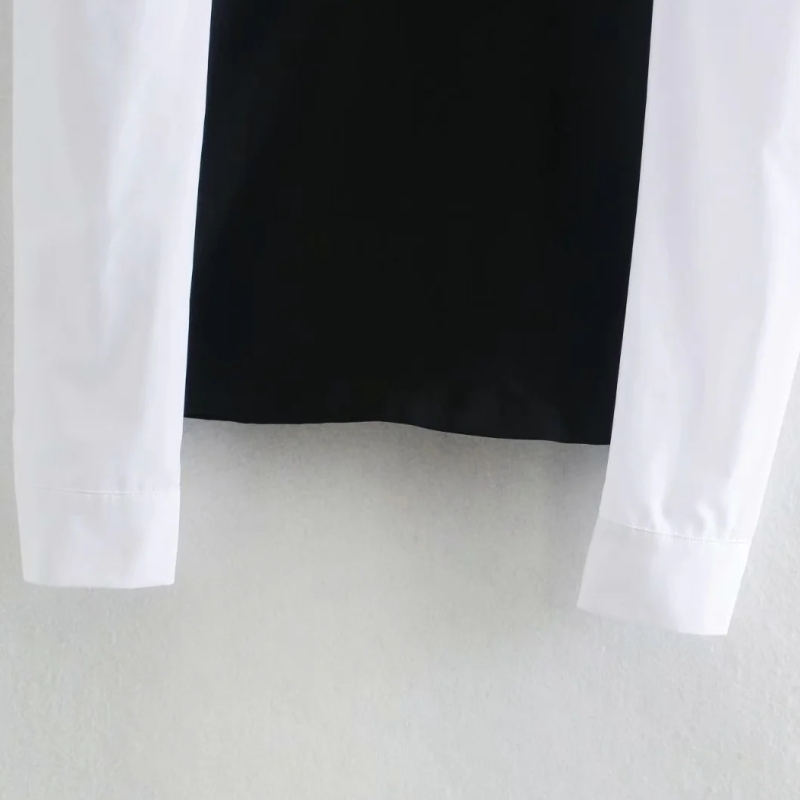 Spring Women Bow Tie Black White Splicing Blouse Female Nine Quarter Sleeve Shirt Casual Lady Loose Tops Blusas S8357 210430
