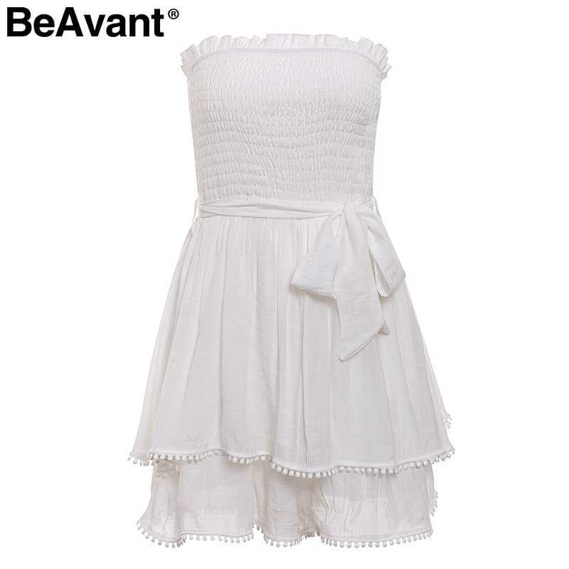 BeAvant Off shoulder cotton linen women rompers Strapless white summer jumpsuit female Holiday beach short overall playsuit 210709 - view 7