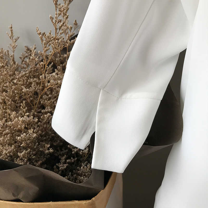 Streetwear Chiffon Solid Blazer Jacket Femme Elegant Notched Collar Full Sleeve Women Thin Summer White Suit Coat 210601