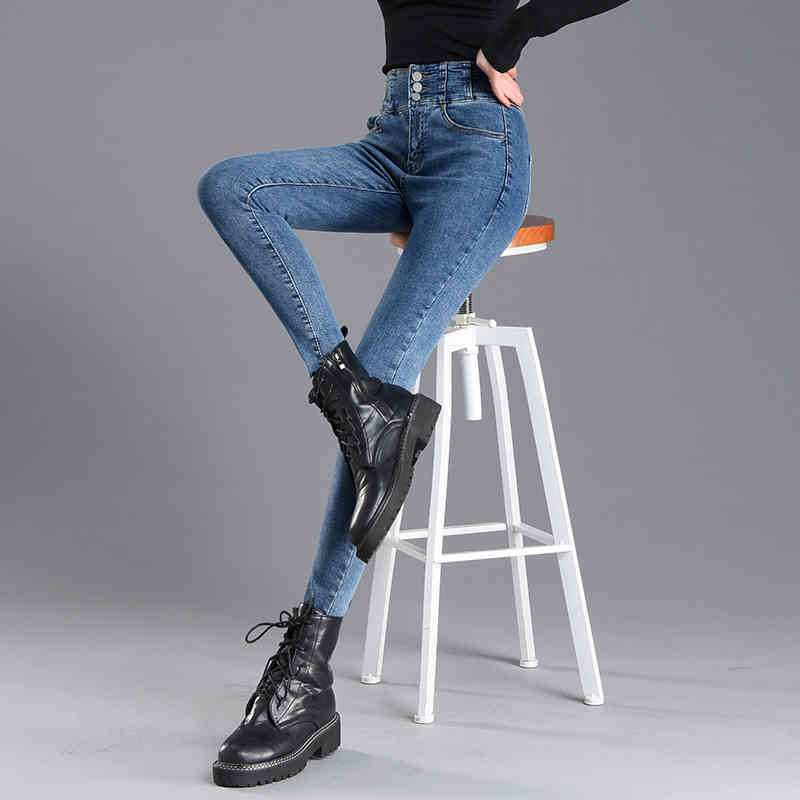 Autumn Skinny High Waist Jeans Woman Denim Trousers Blue Boyfriend Style Women Casual Black Pencil Pants 10835 210518