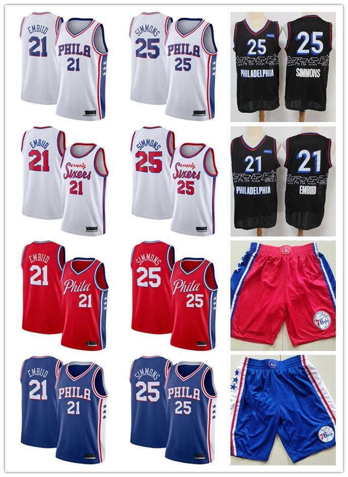 Mens\rPhiladelphia\rThrowback\r76ers\rJoel 21 Embiid Ben 25 Simmons Hardwood\rClassics Basketball Jersey Basketball Shorts 3X