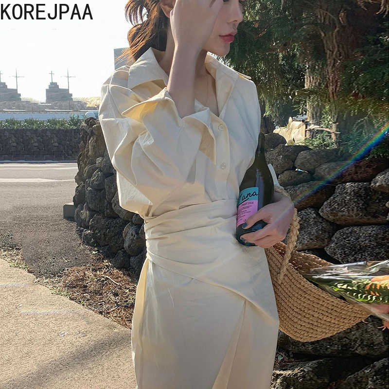 Korejpaa Women Dress Korean Fashion Elegant Lapel Cross-tie Waist Single Breasted Long-sleeved Open-cut Long Shirt Dresses 210526, Apricot
Korejpaa Women Dress Korean Fashion Elegant Lapel Cross-tie Waist Single Breasted Long-sleeved Open-cut Long Shirt Dresses 210526, Apricot