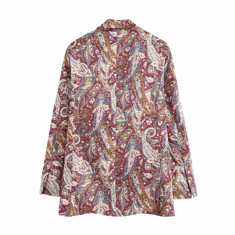 Vintage Long Sleeve Printed Blazer Women Office Wear Pockets Outwear Top Notched Collar Fashion Jacket Coats 210515