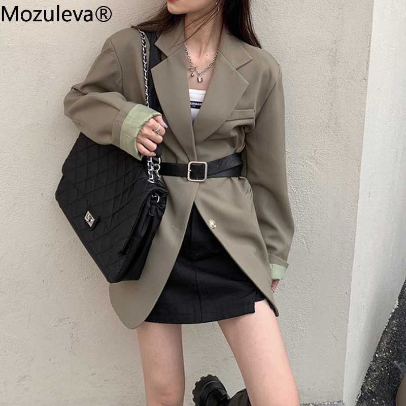 Mozuleva Chic Loose Amrygreen Women Blazer Spring Summer Single Breasted Female Suit Jacket Full Sleeve Oversize Outwear 210930