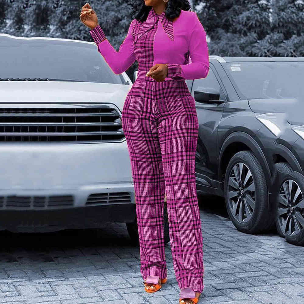 Jumpsuits For Women Long Elegant Fashion Full Sleeve High Waist Official Office Work Business Cloth Rompers & 210510