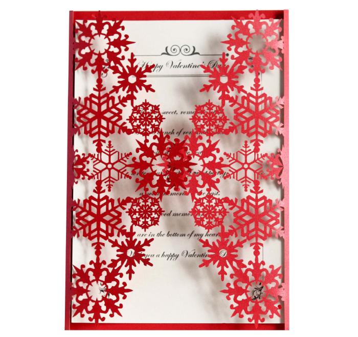 2021 Elegant Ivory Shimmy Snowflake Die Cut Wedding Invitations with Belt Birthday Anniversary Party Invites with Free Printing