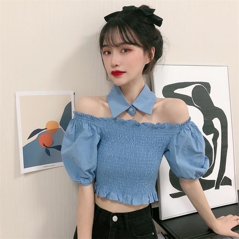 Summer Korean Style Blouse Women's Slash Short Casual Top Puff Sleeve Bow Patchwork Shirrt Sweet Clothing Korea 210517, Blue
Summer Korean Style Blouse Women's Slash Short Casual Top Puff Sleeve Bow Patchwork Shirrt Sweet Clothing Korea 210517, Blue