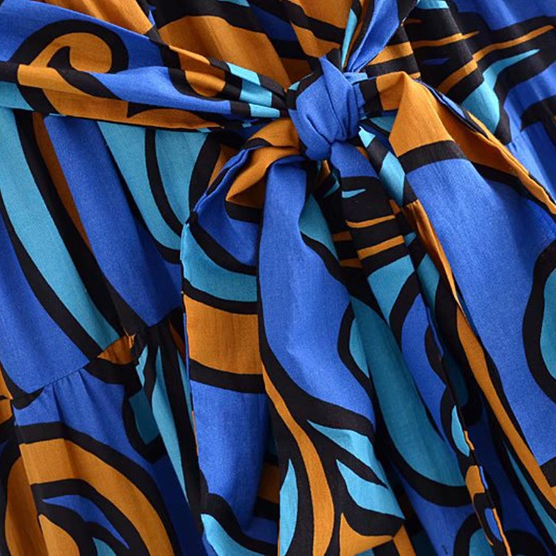 Casual Women O Neck Draw Back Dress Summer Fashion Ladies Beach Style Female Digital Print Long Skirt 210515