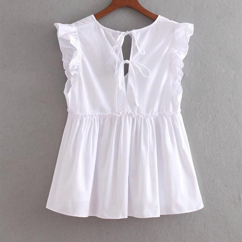 Summer Women's Shirt Loose Thin Wild V-neck Sleeveless Overlay Decorative Butterfly Sleeve 210507