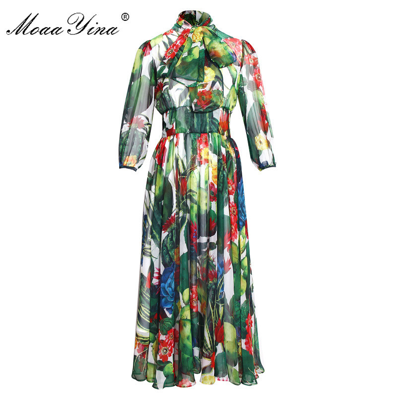 Fashion Designer Runway dress Spring Summer Women Dress Bow collar Cactus Floral-Print Elegant Chiffon Dresses 210524, Green
Fashion Designer Runway dress Spring Summer Women Dress Bow collar Cactus Floral-Print Elegant Chiffon Dresses 210524, Green
