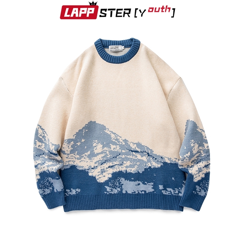 LAPPSTER-Youth Men Harajuku Moutain Winter Sweaters Pullover Mens Oversized Korean Fashions Sweater Women Vintage Clothes 210820