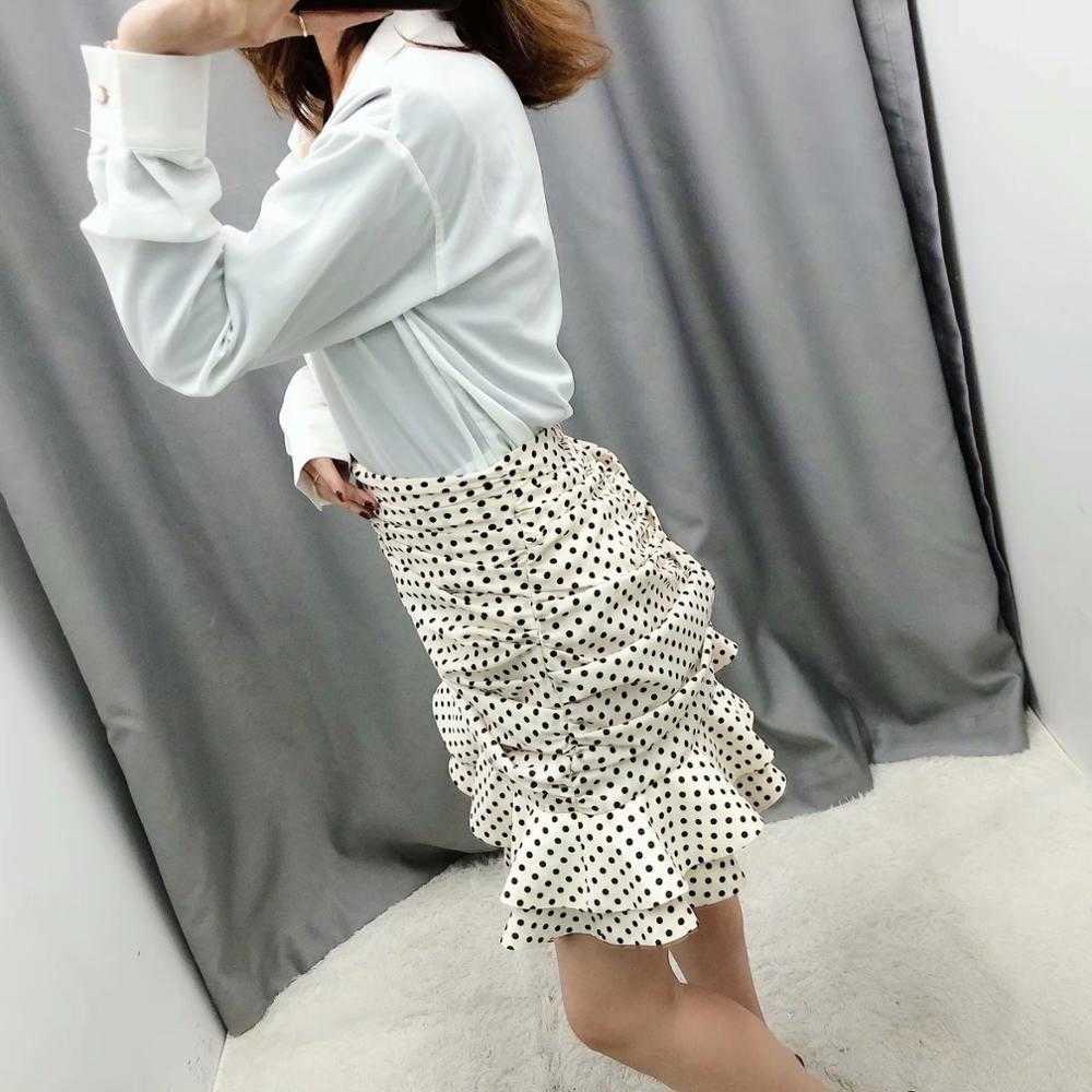 women vanilla polka dot High-waisted mini skirt Ruching detail Ruffled hem Back hidden in-seam zip closure 210621