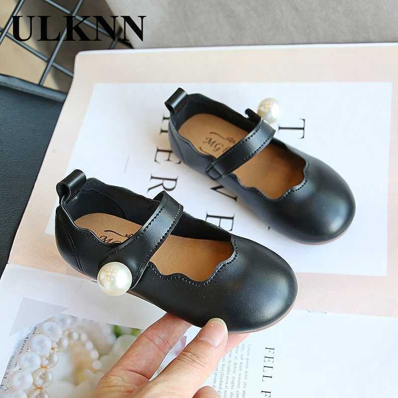 ULKNN Girls Small Leather Shoes 2021 Autumn New Fashion Children's Princess Dance Shoes Kid's Performance Pearl Shoes Y0809