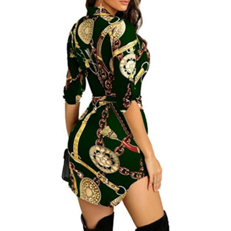 Butterfly Skirt Autumn And Winter Fashion Sexy Gold Chain Print Dress Two Piece