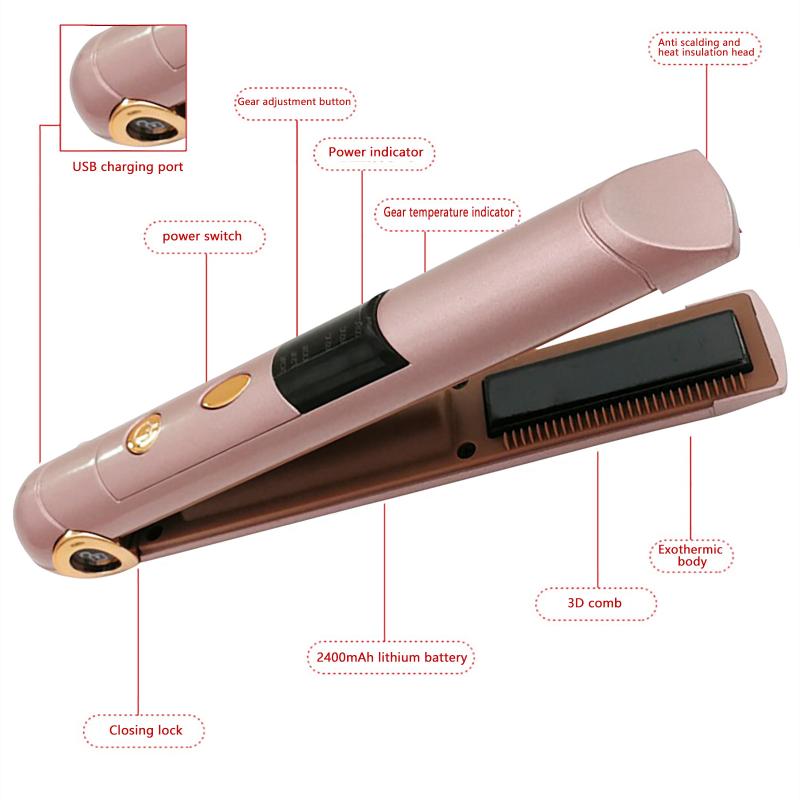 Electric Hair Brushes Portable Wireless Straightener Usb Cordless Lock System Travel Multipurpose Mini Power Bank Iron Straightening#4g