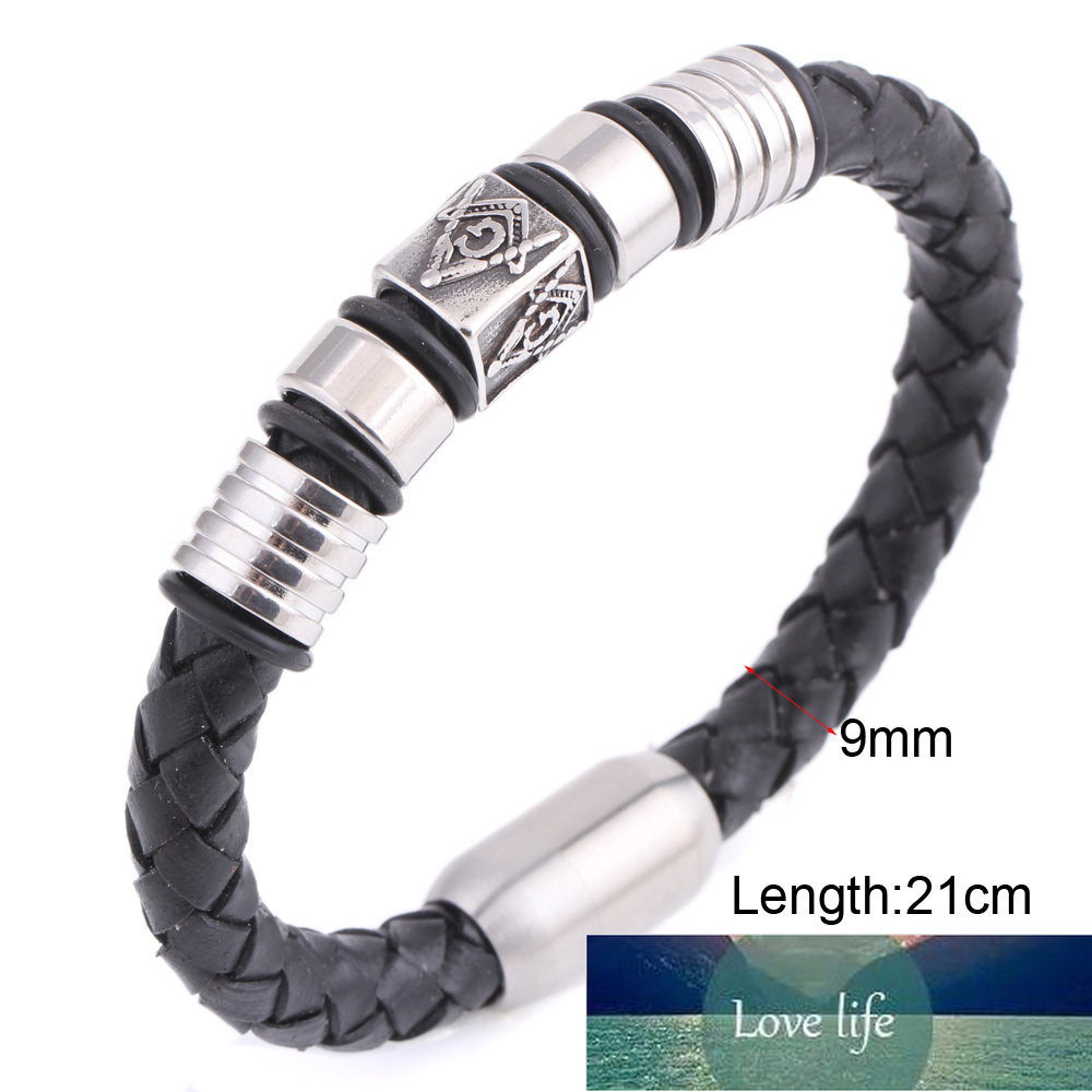 New Super Cool Men Magnetic Buckle Genuine Leather Bracelet Stainless Steel Masonic Bracelets Men Jewelry Factory price expert design Quality Latest S
