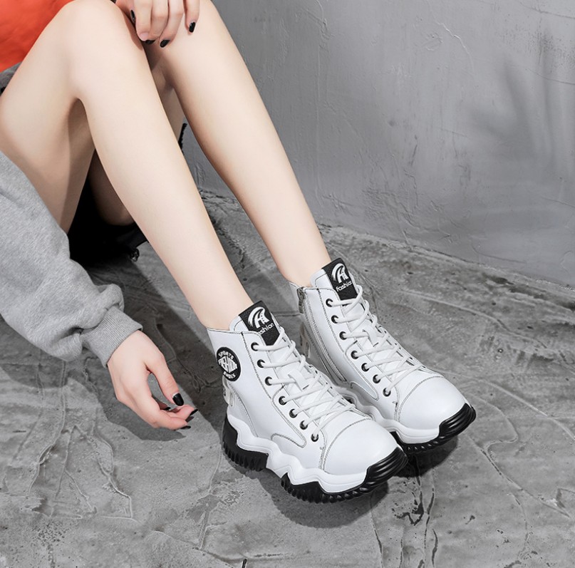 Fashion Women Heel Snow Boots Leather ankle chunky Martin shoes Print Platform Desert Lace-up Boot 35-40