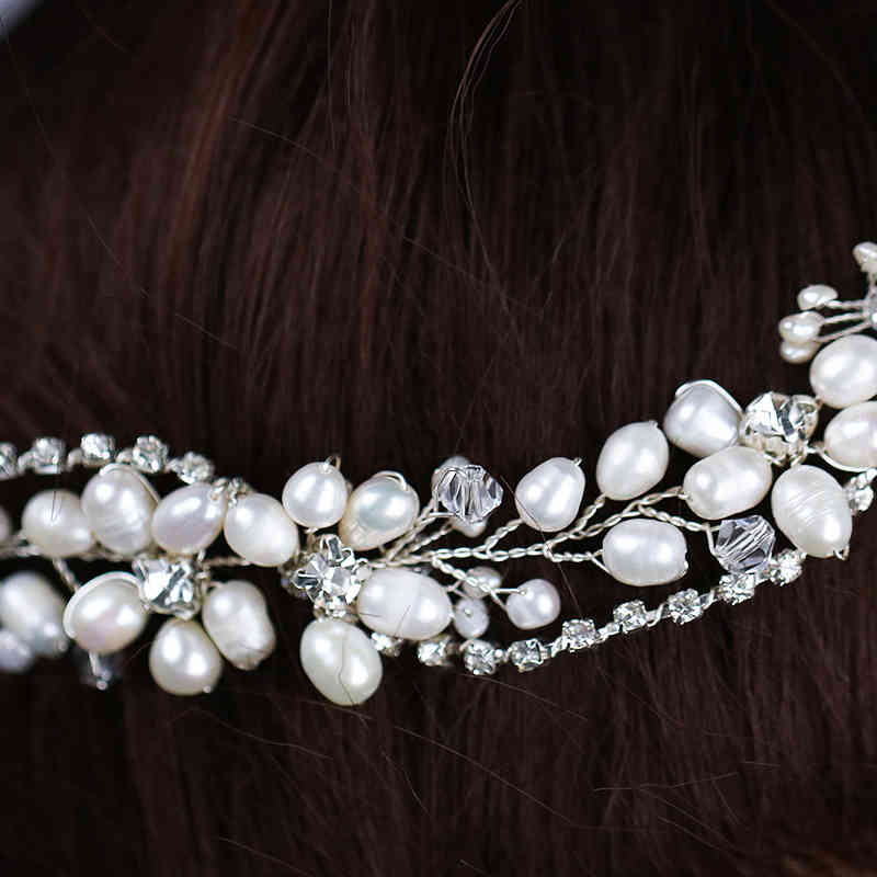 Wedding Hair Jewelry Accessories Freshwater Pearl Band Hand Woven Rhinestone Bridal Headdress Dress