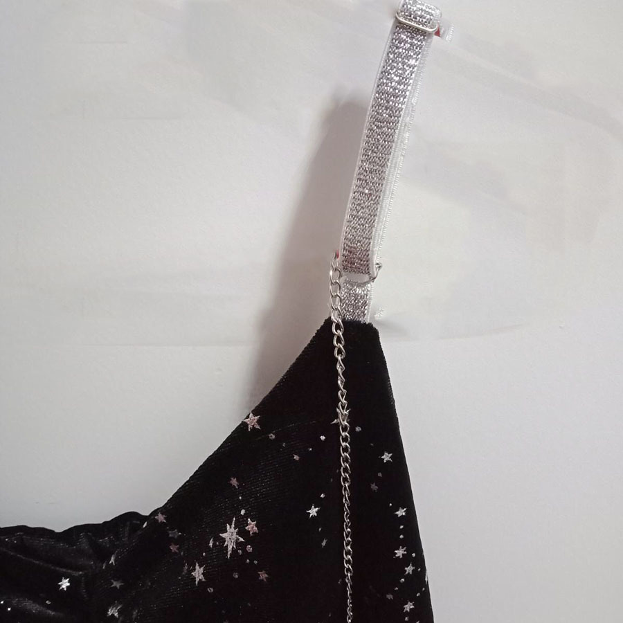 black dress vntage party mini spaghetti dinner es ssexy night club chains strap star velvet for women vestidos 210421